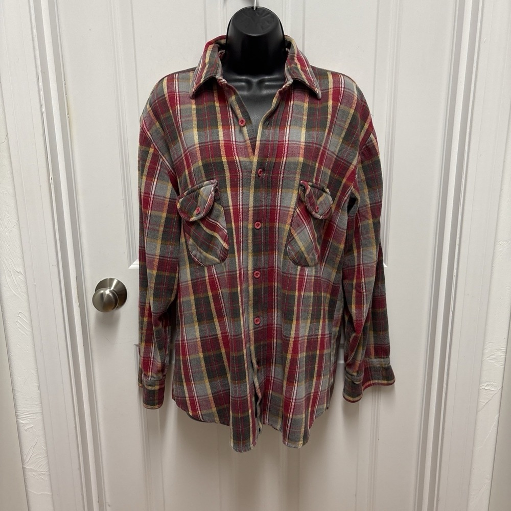Vintage Men's Dickies‎ Flannel Size Medium Blue Red Green Cotton